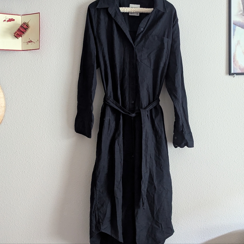 Abercrombie & Fitch black linen belted shirt dress